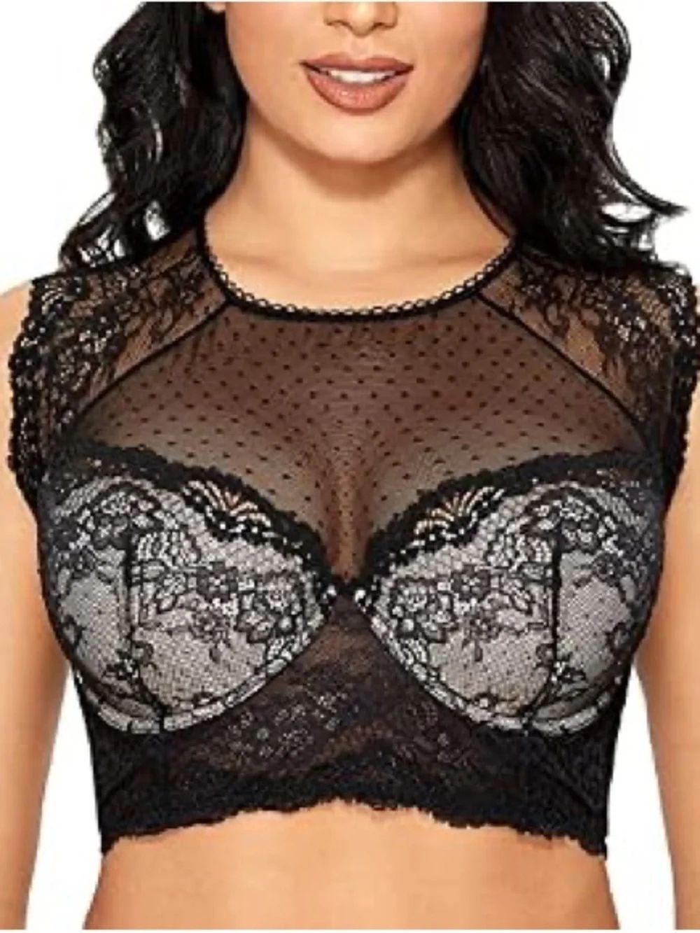 NEW Dovreba Lace Mesh Crop Bralette Top - Black 32C